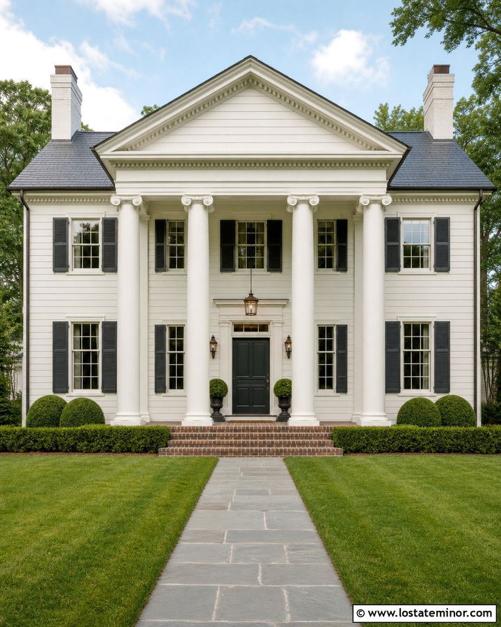 Warm White Greek Revival With Grand Porch Columns - 30 Warm White House Design With Porch Columns Ideas