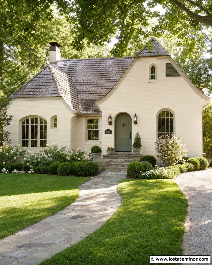 Warm White House With Arched Number Plaque - 30 Warm White House Design With House Numbers Ideas
