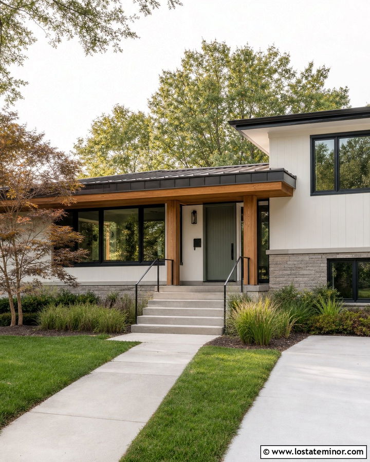 Warm White House With Awning Porch Roof - 30 Warm White House Design With Awning Ideas