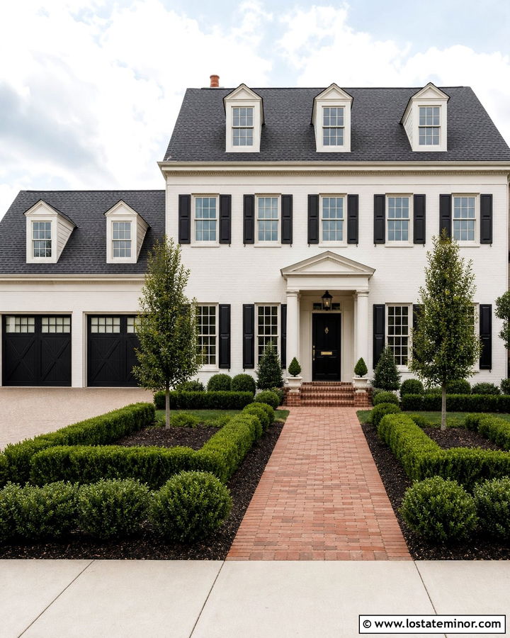 Warm White House With Black Carriage Garage Doors - 30 Warm White House Design With Garage Door Ideas