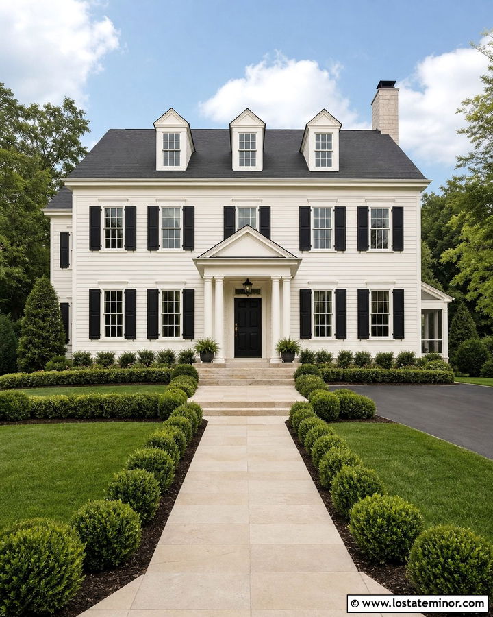 Warm White House With Black Entry Door - 30 Warm White House Design With Entry Door Ideas