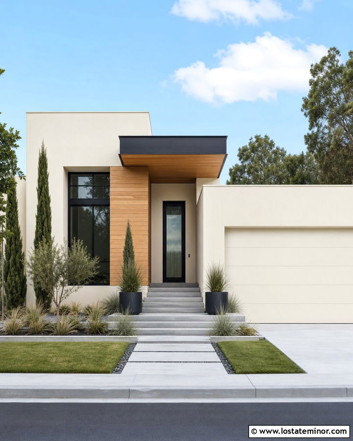 Warm White House With Black Glass Entry Door - 30 Warm White House Design With Entry Door Ideas