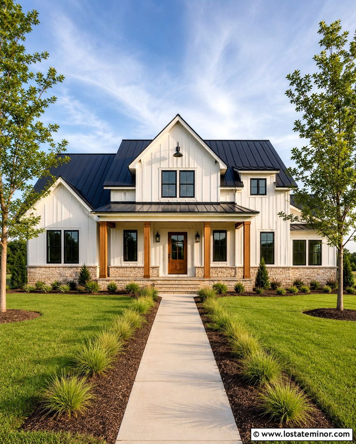 Warm White House With Black Metal Roof - 30 Warm White House Design With Roof Ideas