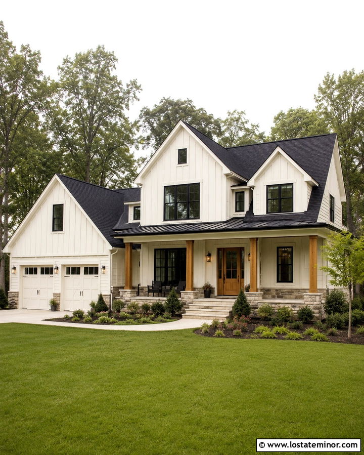 Warm White House With Black Shingle Roof - 30 Warm White House Design With Roof Ideas