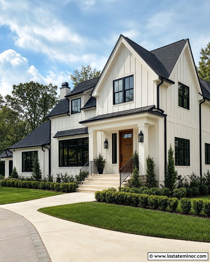 Warm White House With Black Trim - 30 Warm White House Design With Accents Ideas