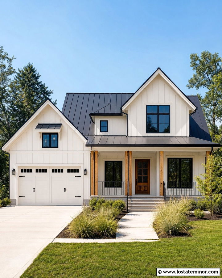 Warm White House With Black Windows - 30 Warm White House Design With Trim Ideas