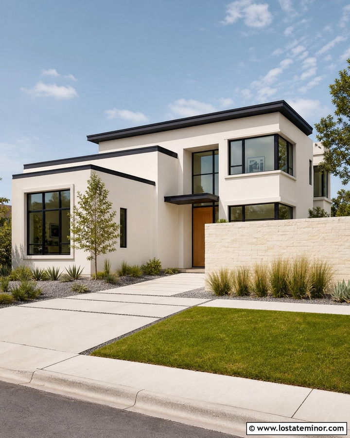 Warm White House With Black Windows - 30 Warm White House Design With Accents Ideas