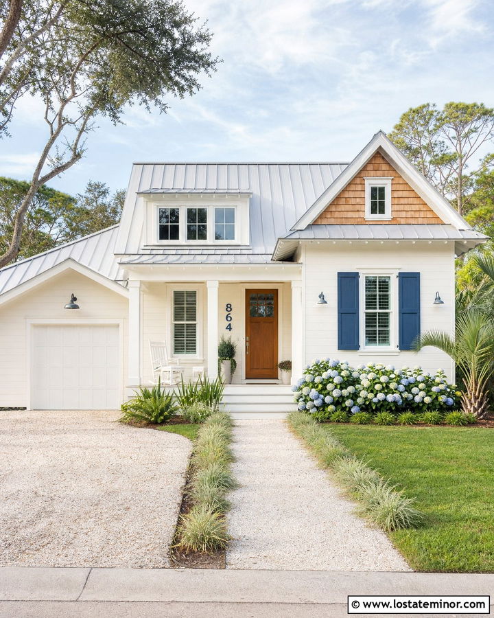 Warm White House With Blue House Numbers - 30 Warm White House Design With House Numbers Ideas