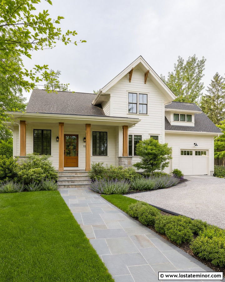 Warm White House With Bluestone Walkway - 30 Warm White House Design With Walkway Ideas