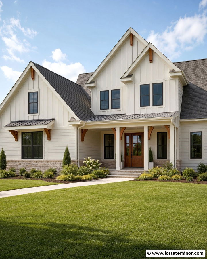 Warm White House With Board And Batten Gables - 30 Warm White House Design With Gables Ideas
