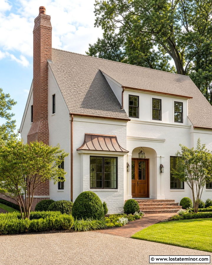 Warm White House With Brick And Copper Accents - 30 Warm White House Design With Brick Accents Ideas