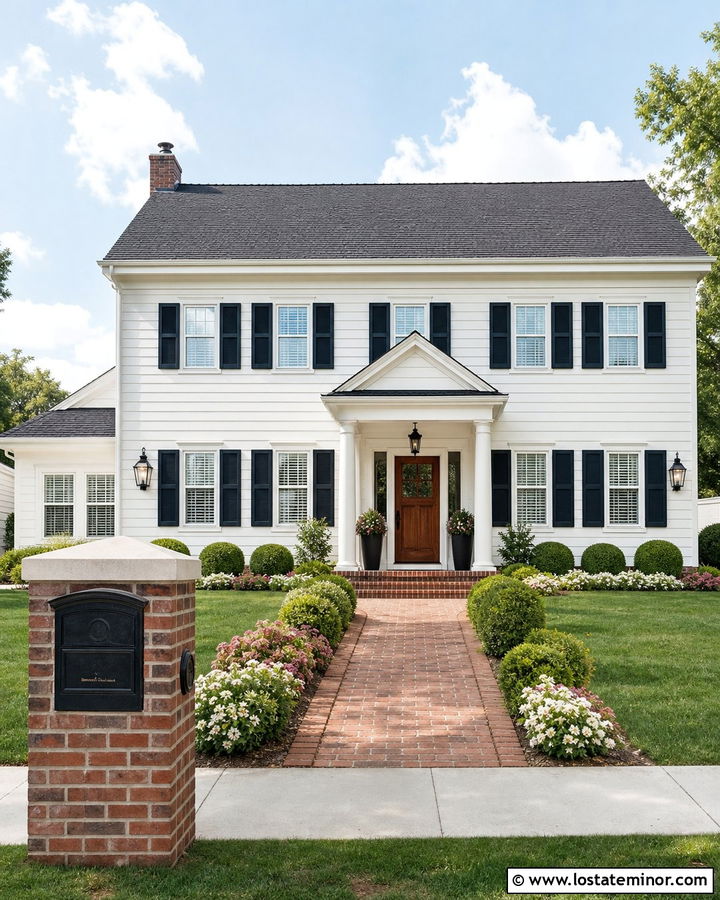 Warm White House With Brick Mailbox Column - 30 Warm White House Design With Mailbox Ideas