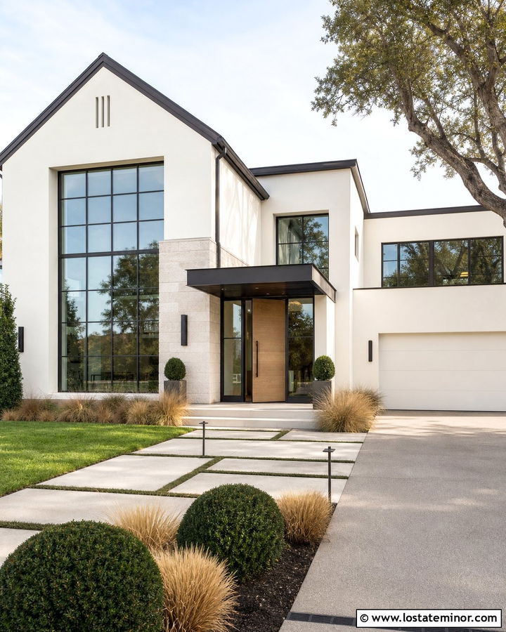 Warm White House With Bronze Grid Windows - 30 Warm White House Design With Window Frames Ideas