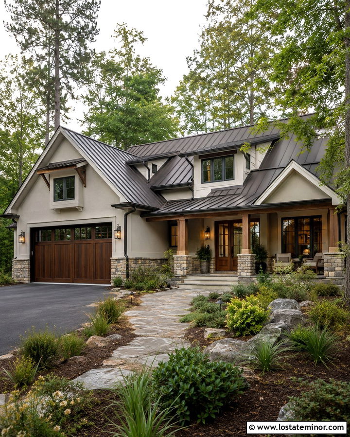Warm White House With Bronze Metal Roof - 30 Warm White House Design With Roof Ideas