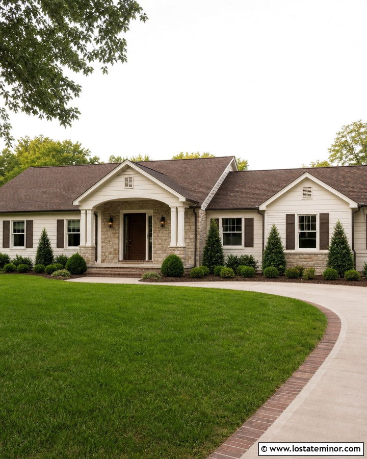 Warm White House With Brown Entry Door - 30 Warm White House Design With Entry Door Ideas
