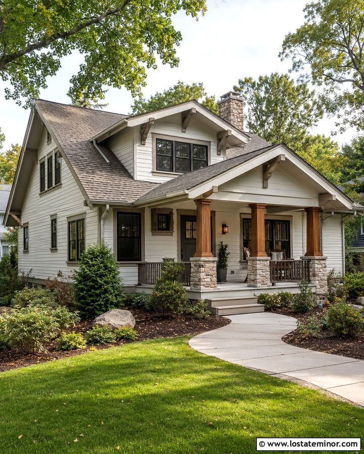 Warm White House With Brown Gray Shingle Roof - 30 Warm White House Design With Roof Ideas