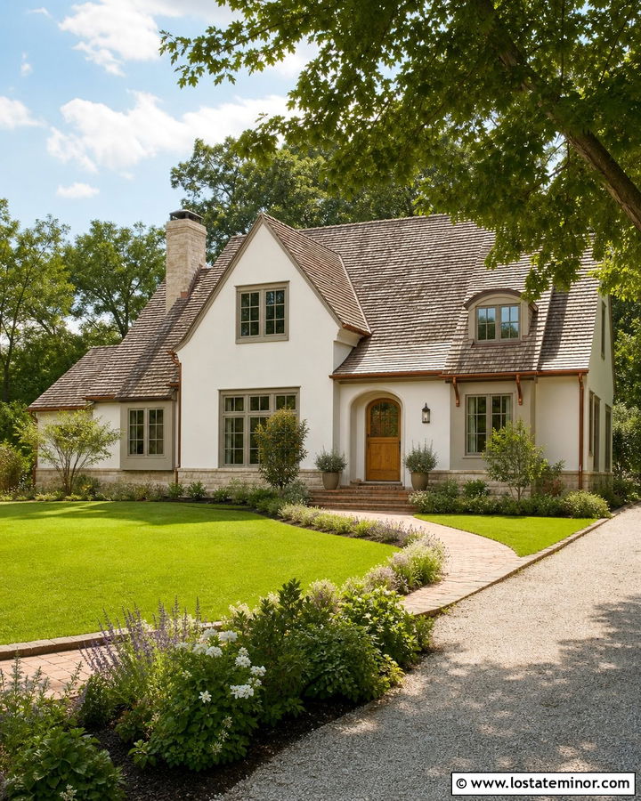 Warm White House With Brown Roof - 30 Warm White House Design With Accents Ideas