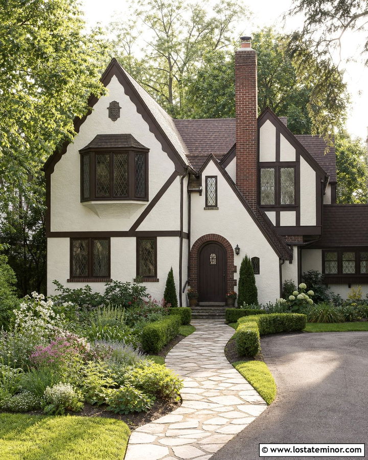 Warm White House With Brown Window Frames - 30 Warm White House Design With Window Frames Ideas