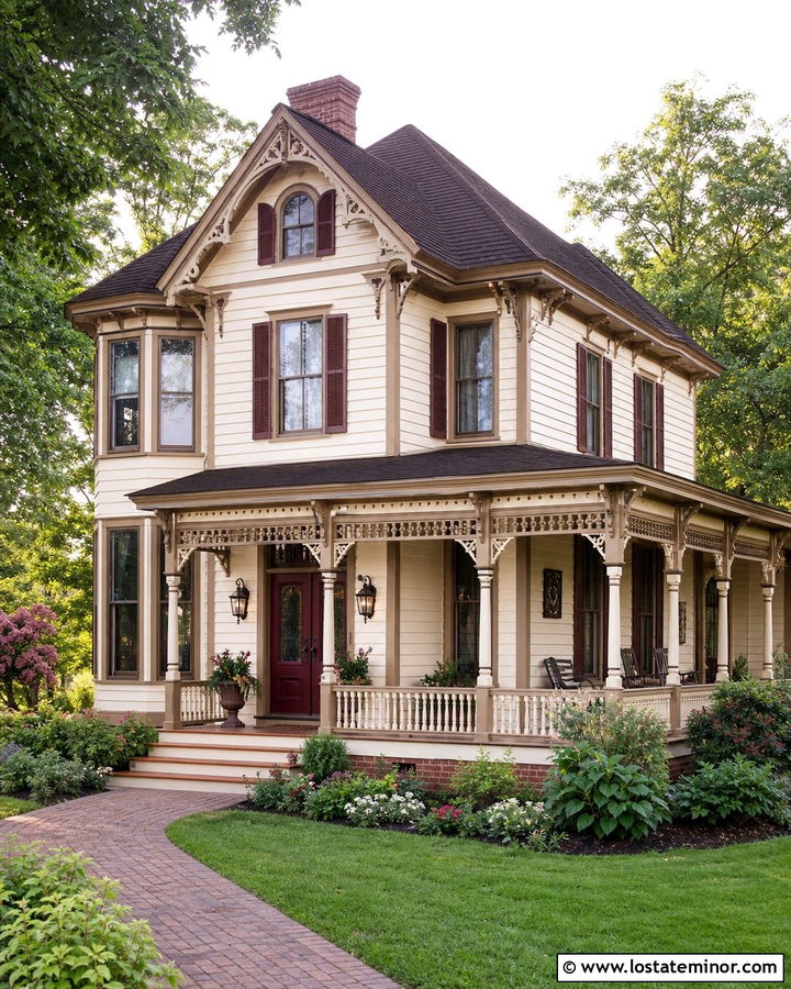 Warm White House With Burgundy Trim - 30 Warm White House Design With Trim Ideas