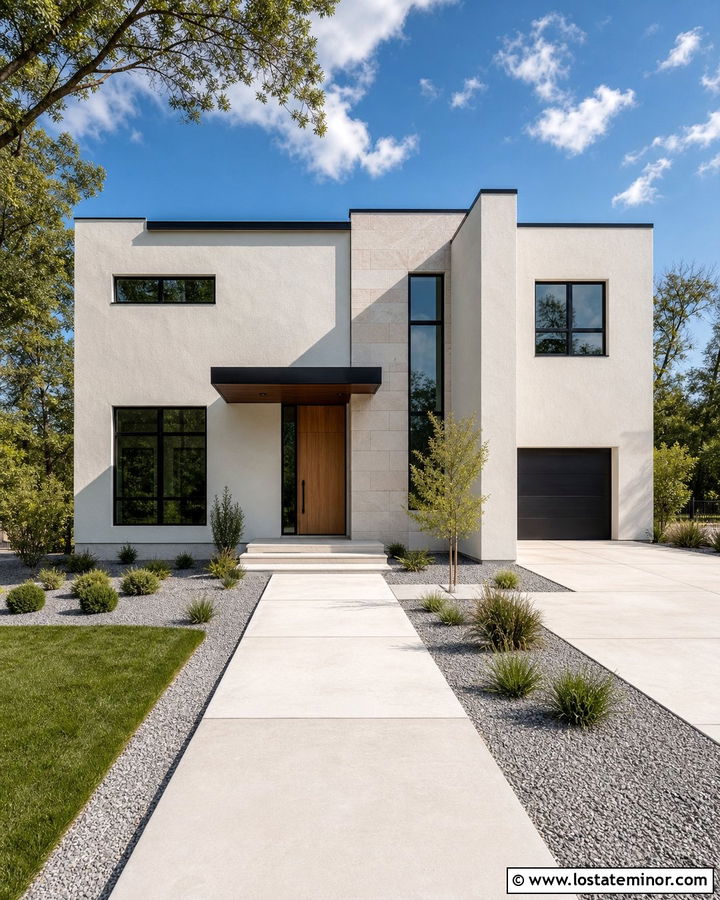 Warm White House With Cantilevered Steel Awning - 30 Warm White House Design With Awning Ideas