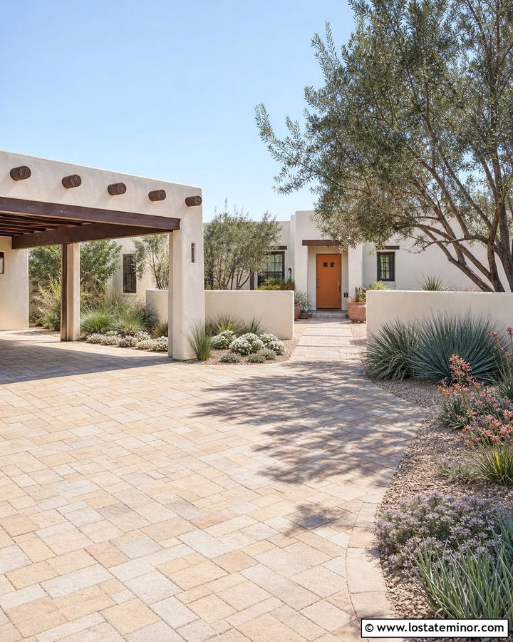 Warm White House With Carport And Courtyard - 30 Warm White House Design With Carport Ideas