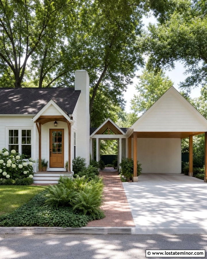 Warm White House With Carport Breezeway - 30 Warm White House Design With Carport Ideas