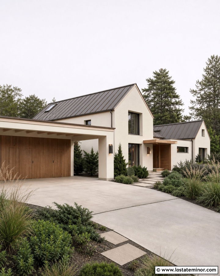 Warm White House With Carport Storage Wall - 30 Warm White House Design With Carport Ideas