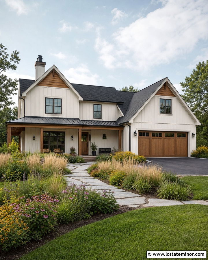 Warm White House With Cedar Accents And Meadow Planting - 30 Warm White House Design With Landscaping Ideas