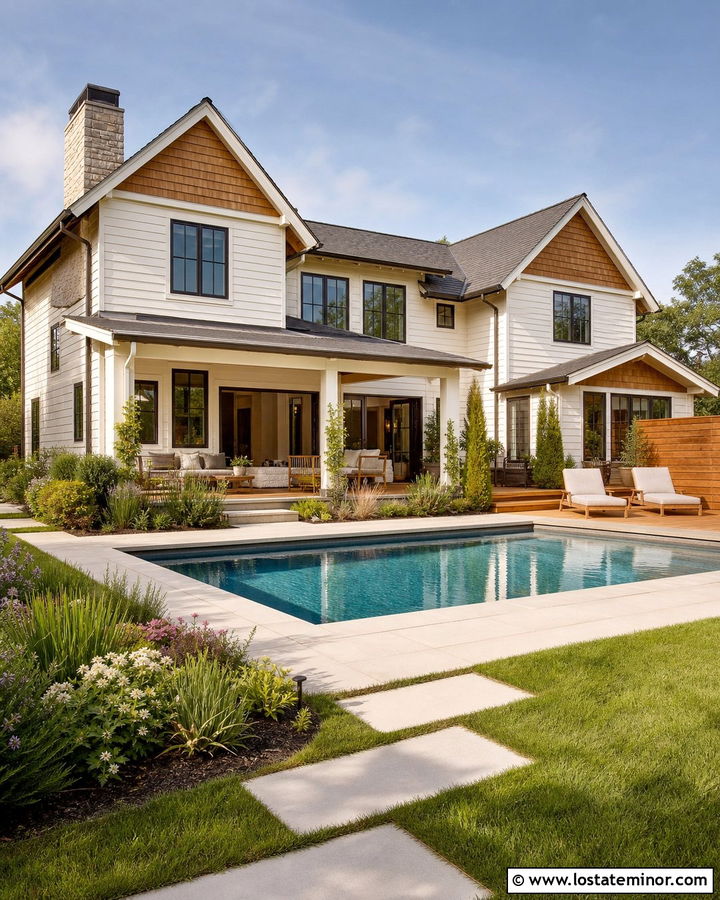 Warm White House With Cedar Accents And Pool - 30 Warm White House Design With Swimming Pool Ideas
