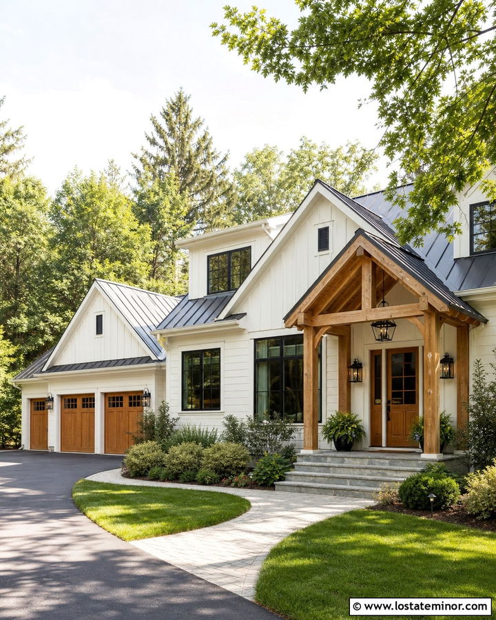 Warm White House With Cedar Portico - 30 Warm White House Design With Portico Ideas