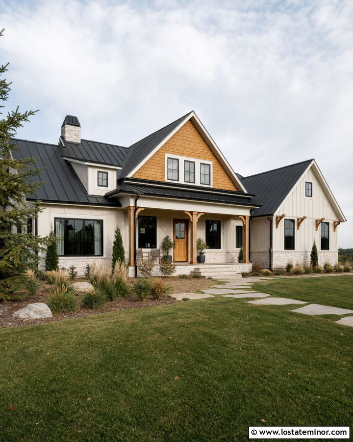 Warm White House With Cedar Shake And Metal Roof - 30 Warm White House Design With Cedar Shake Ideas