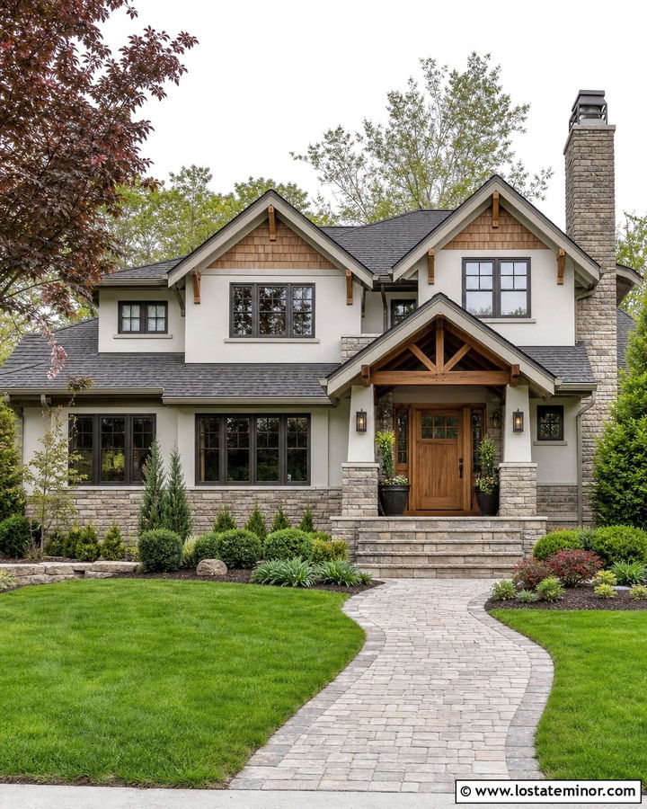 Warm White House With Cedar Shake And Stone - 30 Warm White House Design With Cedar Shake Ideas