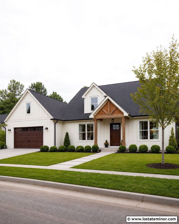Warm White House With Cedar Shake Front Gable - 30 Warm White House Design With Cedar Shake Ideas