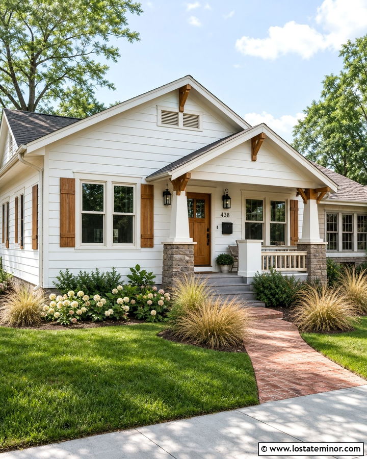 Warm White House With Cedar Shutters - 30 Warm White House Design With Trim Ideas