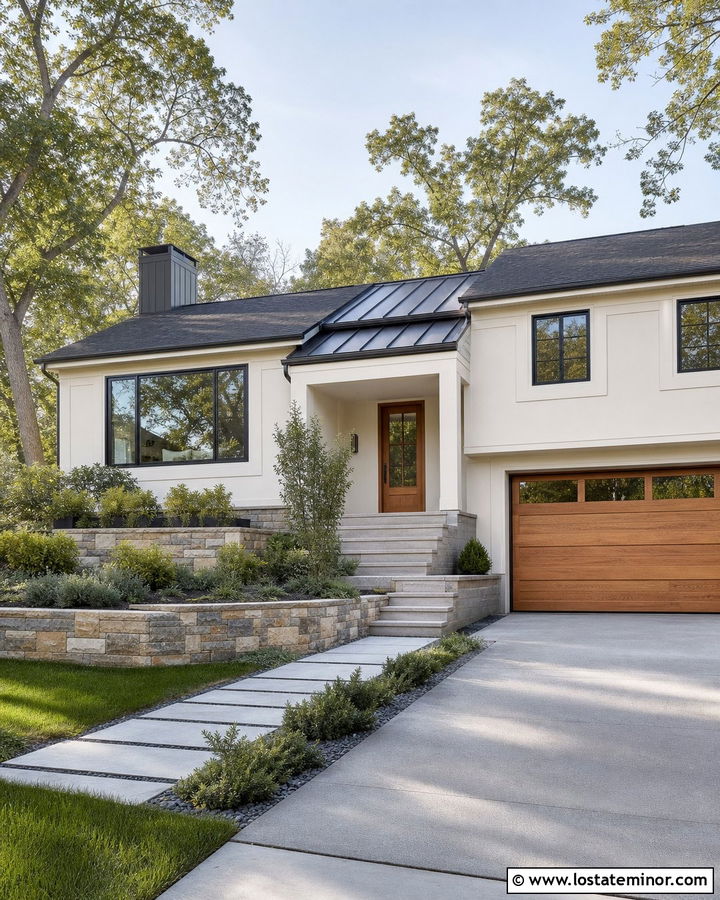 Warm White House With Charcoal Awning - 30 Warm White House Design With Awning Ideas
