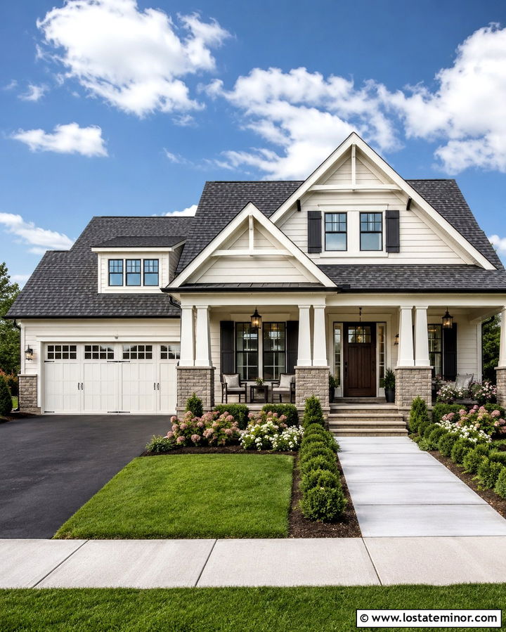 Warm White House With Charcoal Roof - 30 Warm White House Design With Roof Ideas