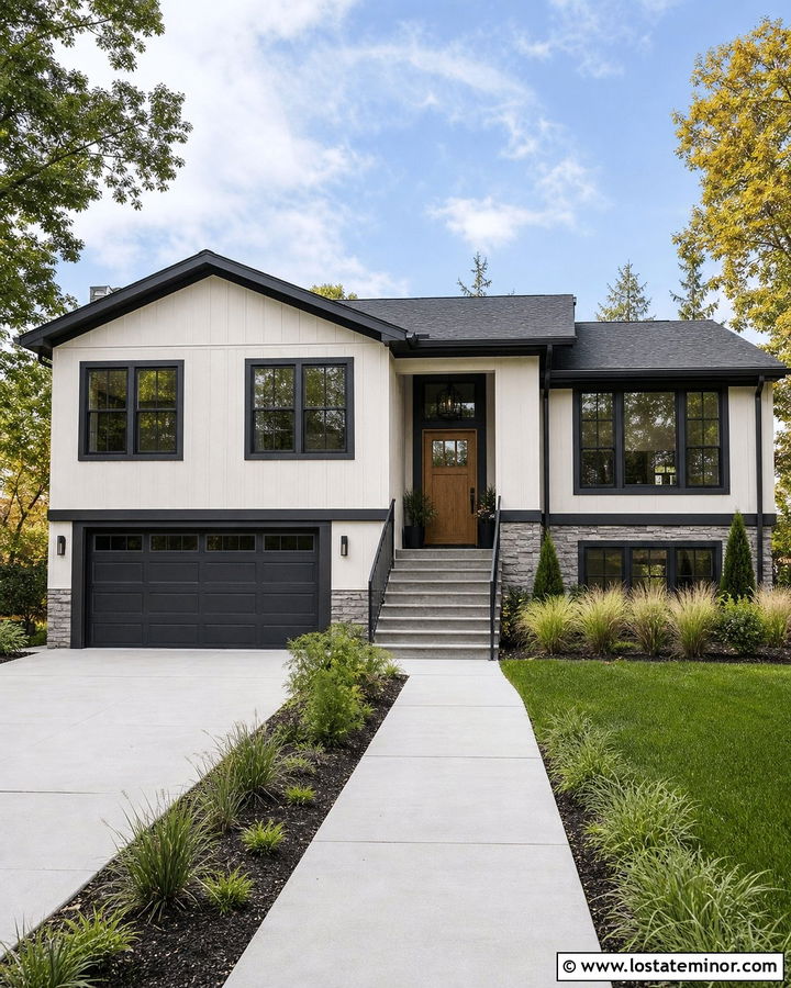 Warm White House With Charcoal Trim - 30 Warm White House Design With Trim Ideas