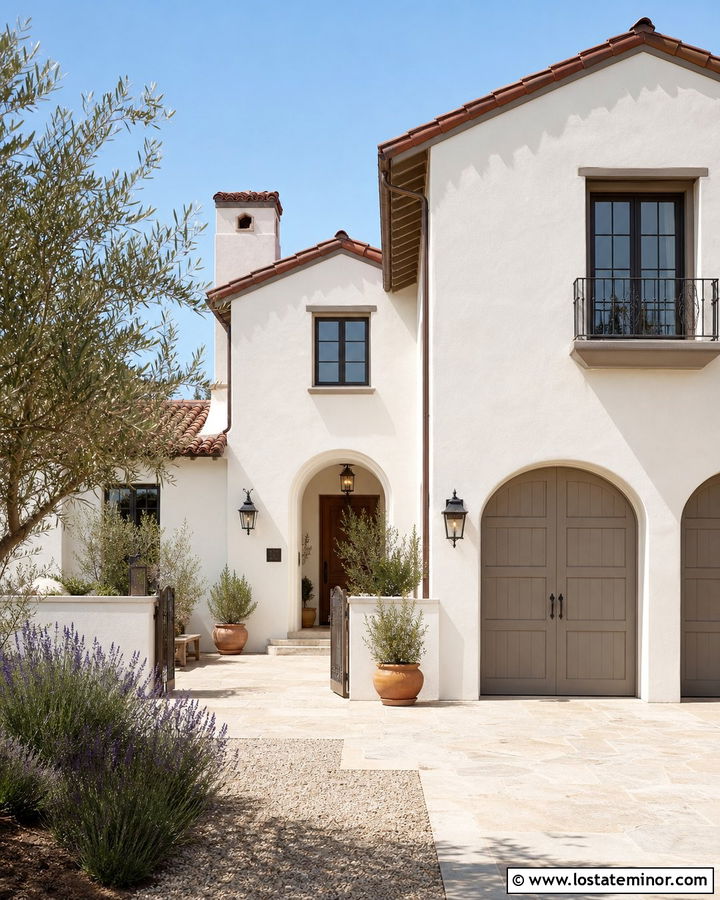 Warm White House With Clay Tile Roof Trim - 30 Warm White House Design With Trim Ideas