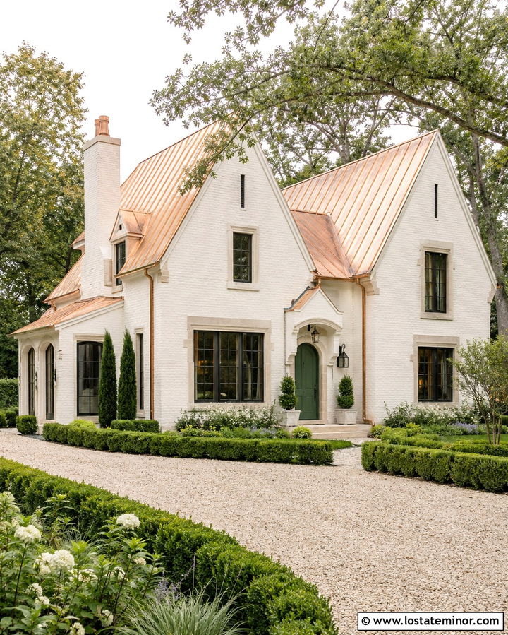 Warm White House With Copper Roof - 30 Warm White House Design With Roof Ideas