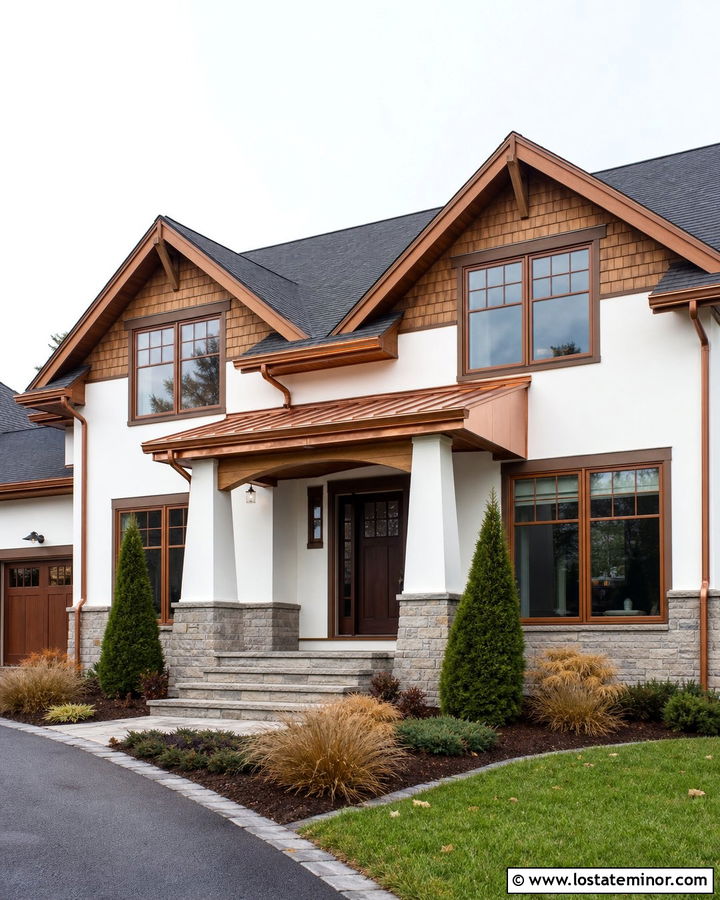 Warm White House With Copper Window Frames - 30 Warm White House Design With Window Frames Ideas
