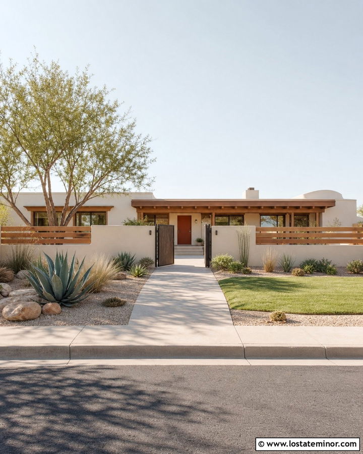 Warm White House With Courtyard Fence - 30 Warm White House Design With Fence Ideas