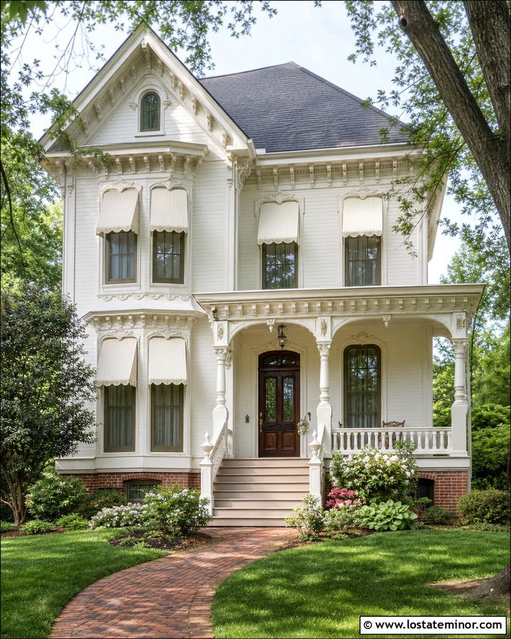 Warm White House With Cream Fabric Awning - 30 Warm White House Design With Awning Ideas