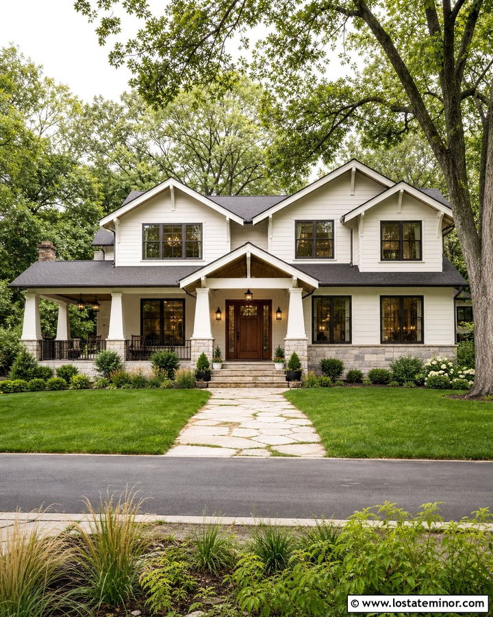 Warm White House With Dark Bronze Window Frames - 30 Warm White House Design With Window Frames Ideas