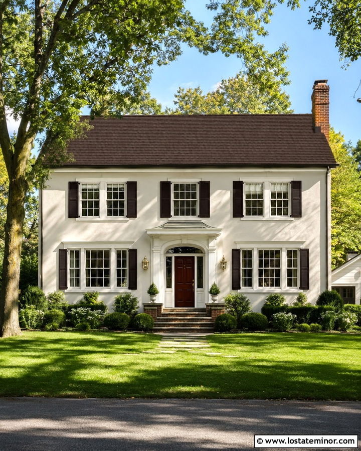 Warm White House With Dark Brown Roof - 30 Warm White House Design With Roof Ideas