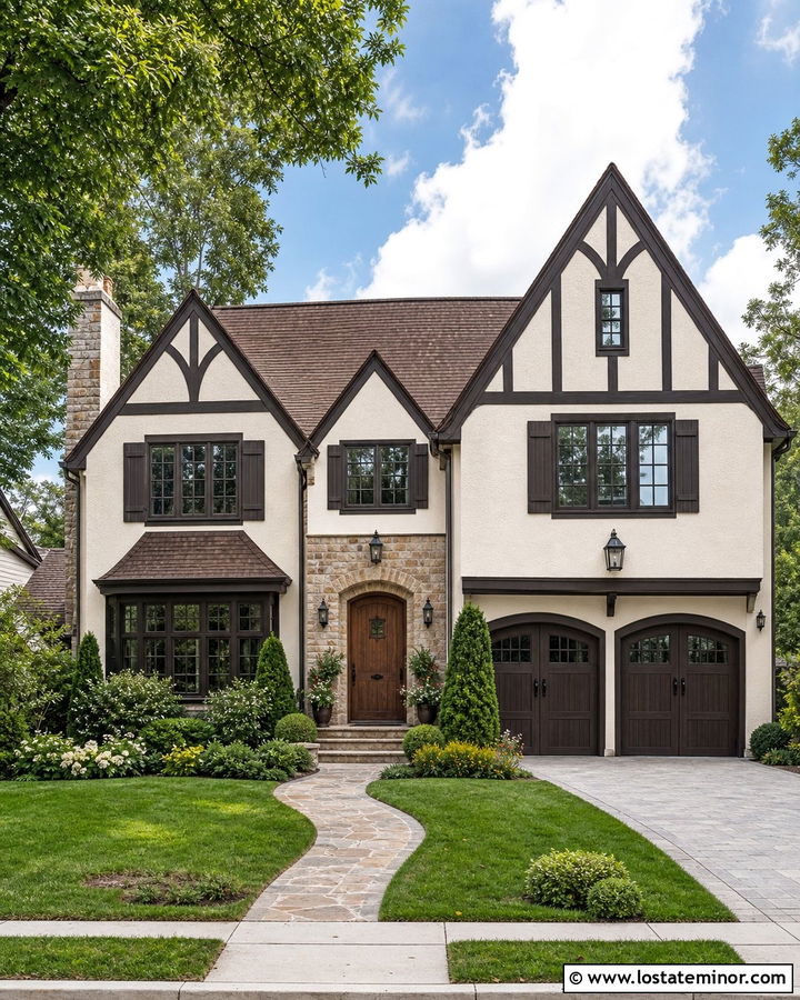 Warm White House With Dark Brown Trim - 30 Warm White House Design With Trim Ideas