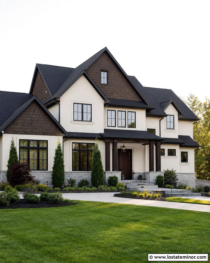 Warm White House With Dark Cedar Shakes - 30 Warm White House Design With Cedar Shake Ideas