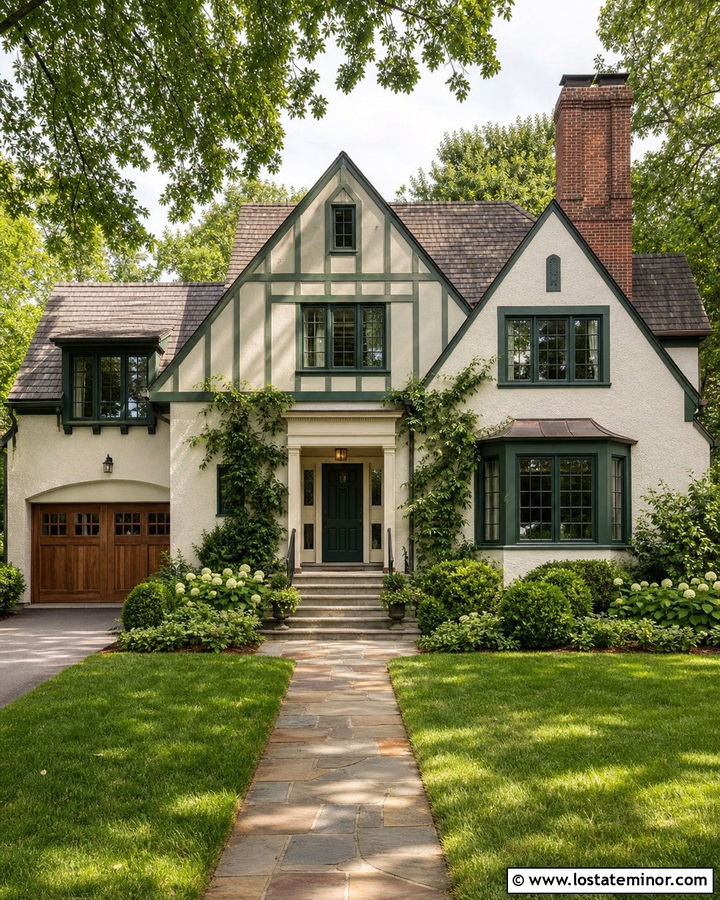Warm White House With Dark Green Trim - 30 Warm White House Design With Accents Ideas