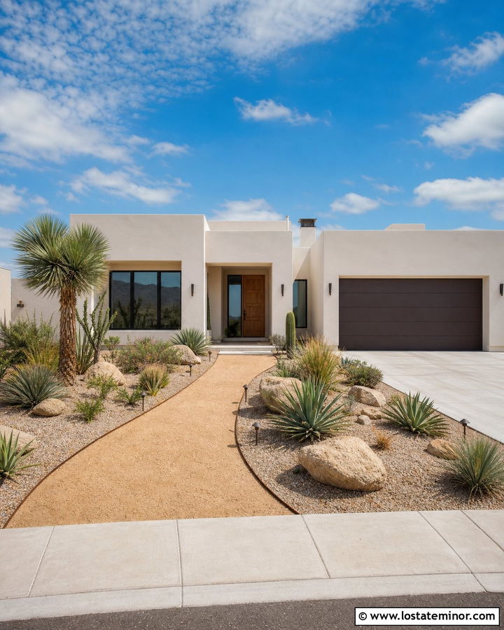 Warm White House With Decomposed Granite Walkway - 30 Warm White House Design With Walkway Ideas