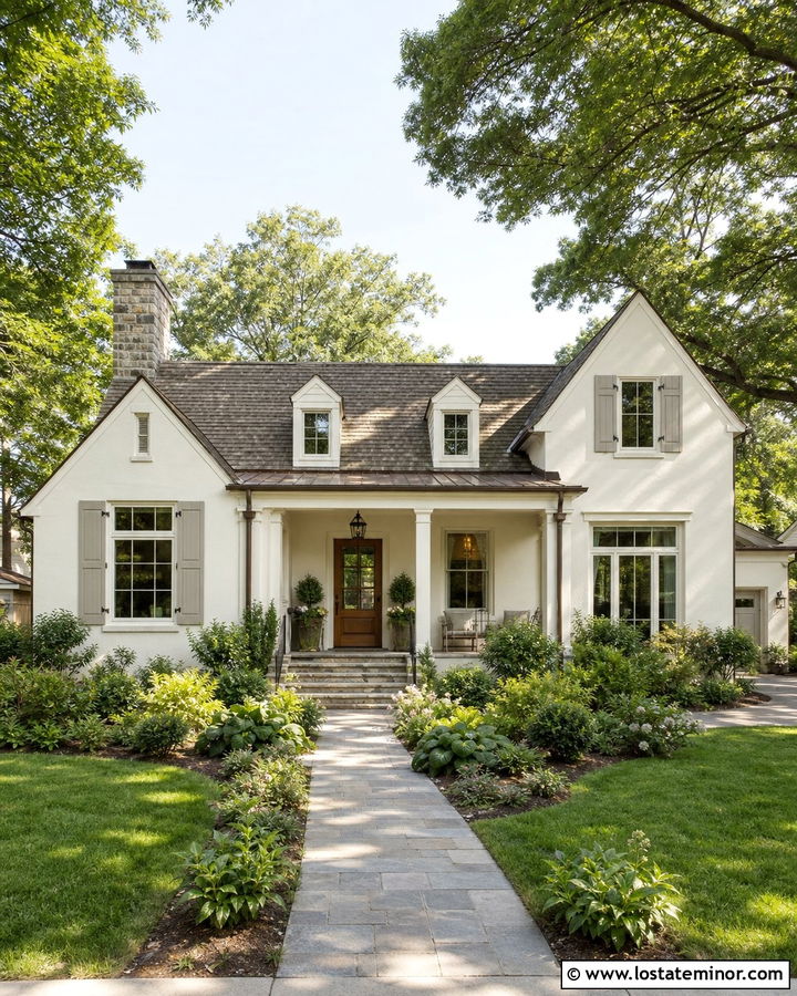 Warm White House With Driftwood Roof Shingles - 30 Warm White House Design With Shingles Ideas