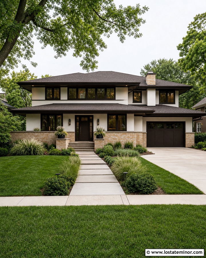 Warm White House With Espresso Window Frames - 30 Warm White House Design With Window Frames Ideas